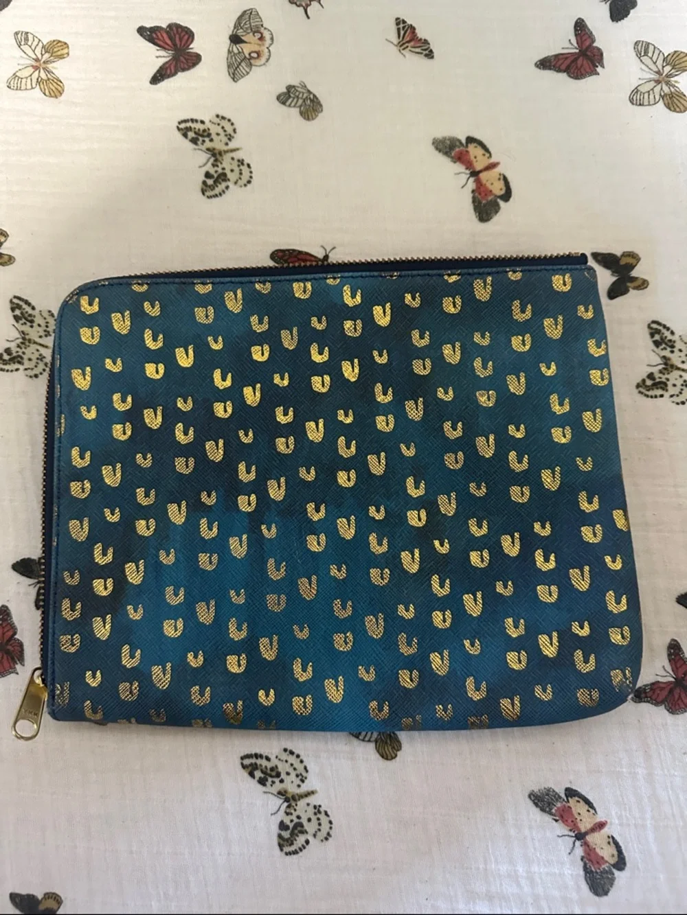 Anthropologie Blue World Map Zip Wallet Pouch with Gold Accents - Picture 2 of 9